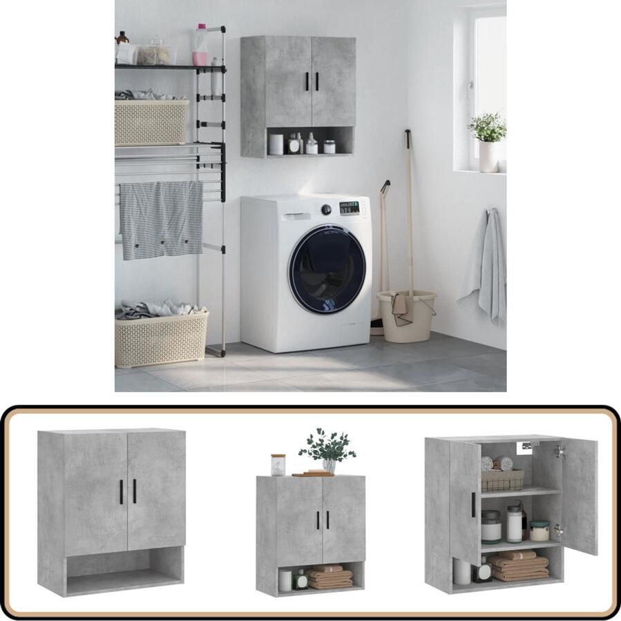 VidaXL Wandkast 60x31x70 cm Bewerkt hout Betongrijs Wandkast Beton Grijs Opbergkast Houten Kast Zwevende Kast Decoratief Praktisch