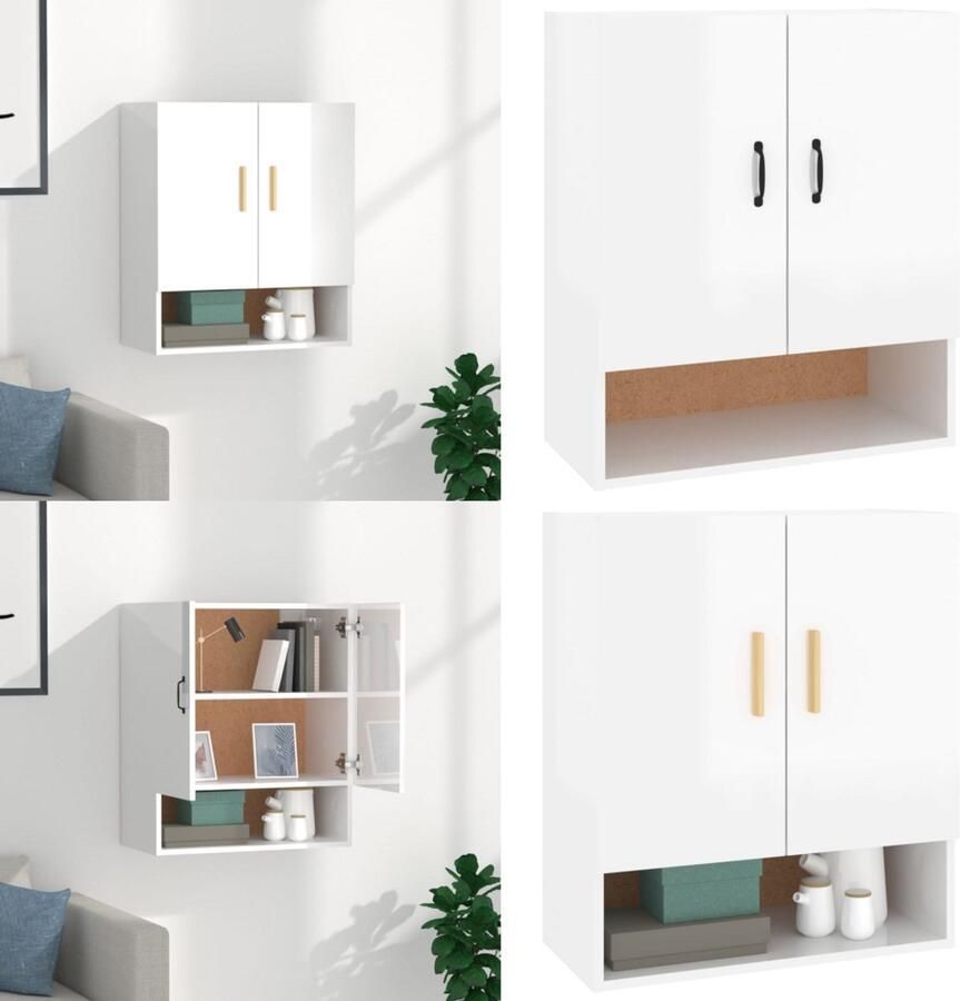 VidaXL Wandkast 60x31x70 cm bewerkt hout hoogglans wit Wandkast Wandkasten Hangkast Hangende Kast