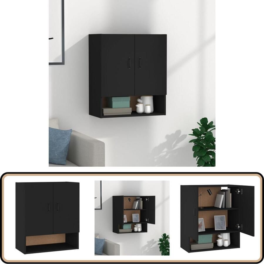 VidaXL Wandkast 60x31x70 cm Bewerkt hout Zwart Wandkast Zwarte Kast Houten Kast Opbergkast Kast Met Deuren Moderne Kast Minimalistische Kast Salonkast Slaapkamerkast