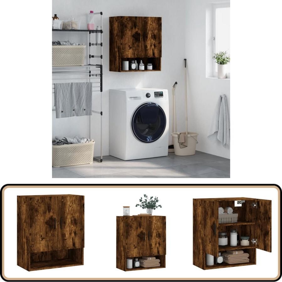 VidaXL Wandkast 60x31x70 cm Gerookt Eikenhout Wandkast Houten Kast Boekenplank Bergruimte Woonkamer Meubilair
