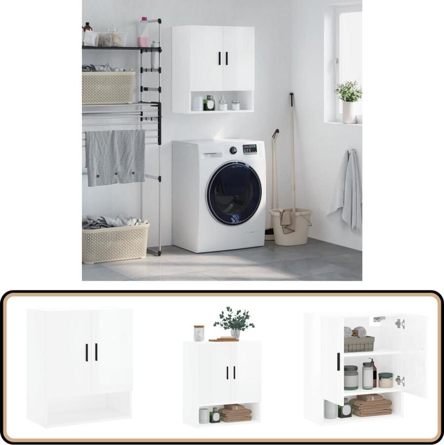 VidaXL Wandkast 60x31x70 cm Hoogglans Wit Zwevende Wandkast Houten Kast Witte Kast Badkamerkast Slaapkamerkast Opslagoplossing Designwandkast