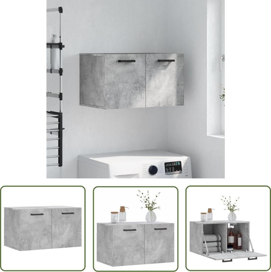 The Living Store Wandkast Betongrijs 60x36.5x35 cm Duurzaam bewerkt hout Wandkast Opbergkast Houten Kast Grijze Kast Beton Grijs - Foto 2