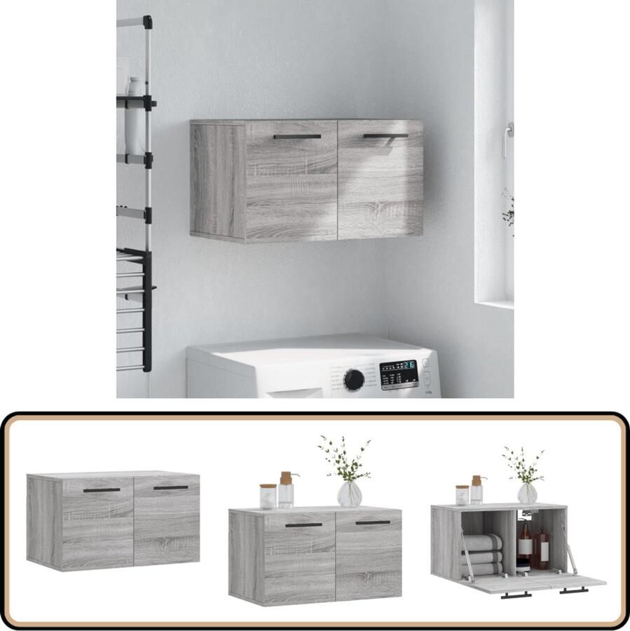 VidaXL Wandkast 60x36 5x35 cm Grijs eikenhout Zwevende Wandkast Houten Wandkast Grijze Wandkast Badkamerwandkast Slaapkamerwandkast Woonkamerdecoratie Opbergkasten