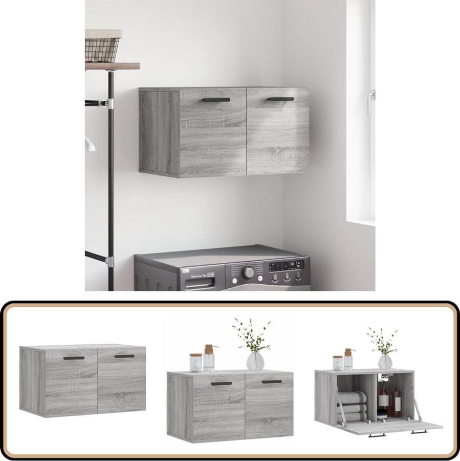 VidaXL Wandkast 60x36 5x35 cm Grijs Sonoma Eiken Wandkast Houten Kast Grijze Kast Sonomaskast Bergruimte Opslagoplossing Woonaccessoires