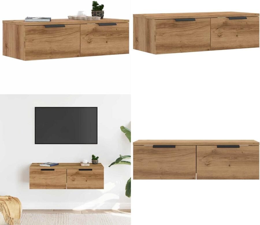 VidaXL Wandkast 68x30x20 cm bewerkt hout artisanaal eikenkleurig Wandkast Wandkasten Hangkast Hangende Kast