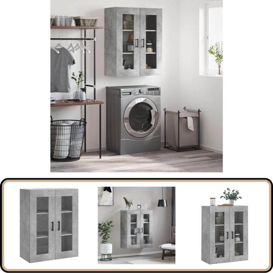 VidaXL -Wandkast-69 5x34x90-cm-bewerkt-hout-betongrijs - Foto 5