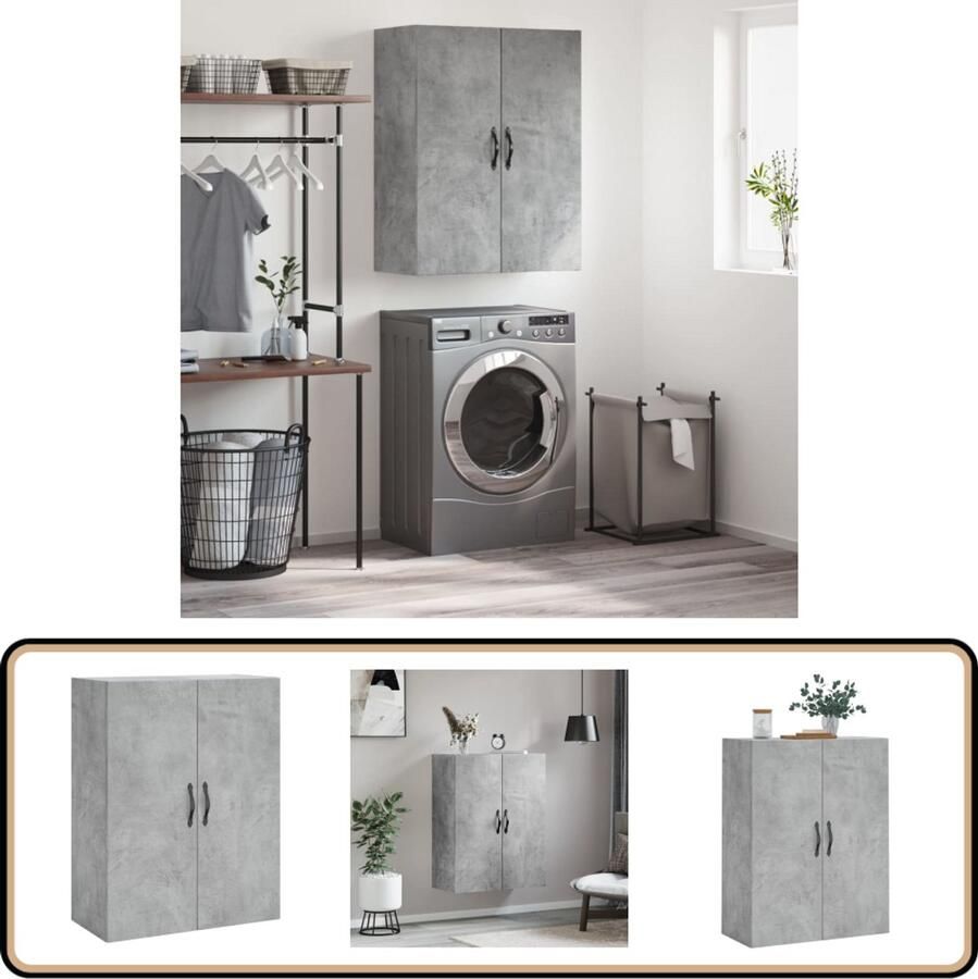 The Living Store Wandkast 69 5x34x90 cm betongrijs Wandkast Houten Kast Grijze Kast Opbergkast Bergruimte