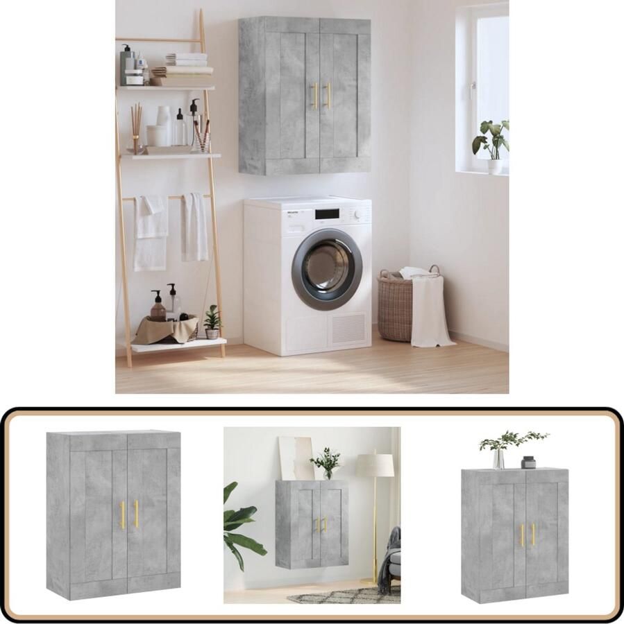 VidaXL Wandkast 69 5x34x90 cm Betonlook Hout Wandkast Opbergkast Keukenopstelling Bergruimte Houten Kast - Foto 4