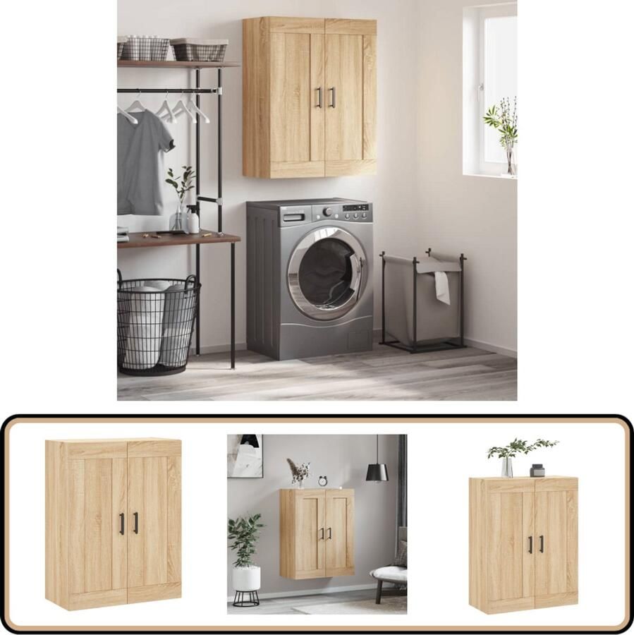 The Living Store Hangkast 69 5x34x90 cm sonoma eikenkleurig Wandkast Hangkast Opbergkast Houten Kast Sonoma Eiken