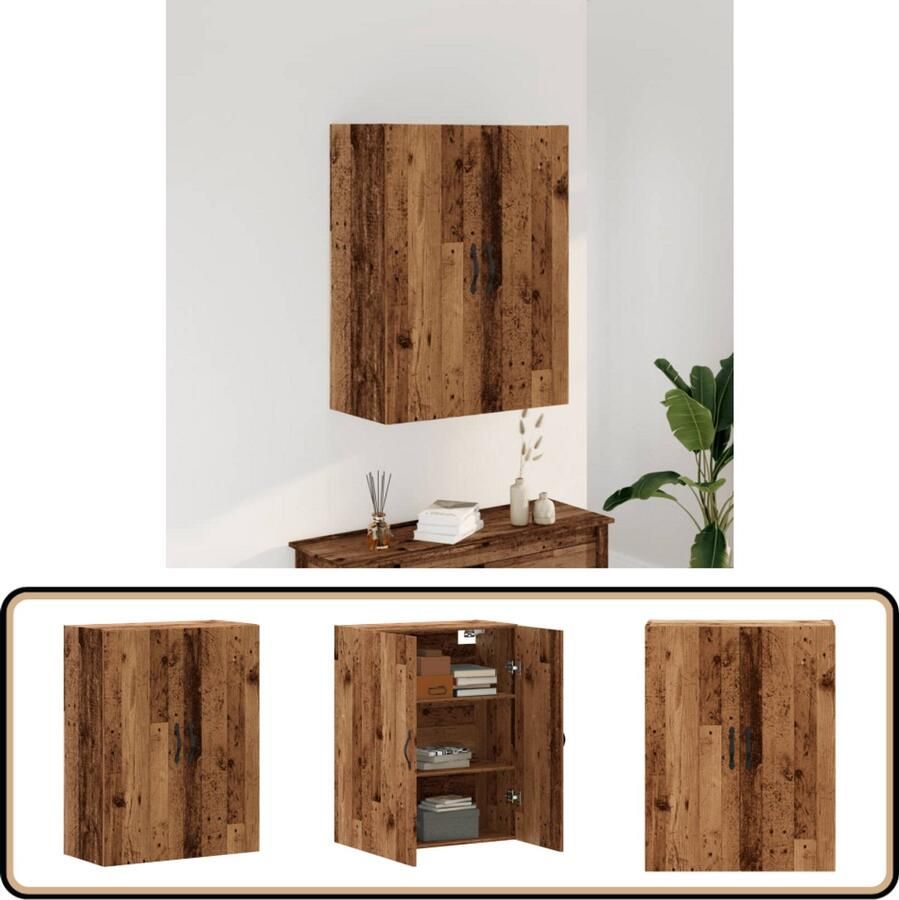 VidaXL Wandkast 69 5x34x90 cm Bewerkte houtlook Wandkast Houten Kast Opbergkast Vintage Kast Badkamerkast