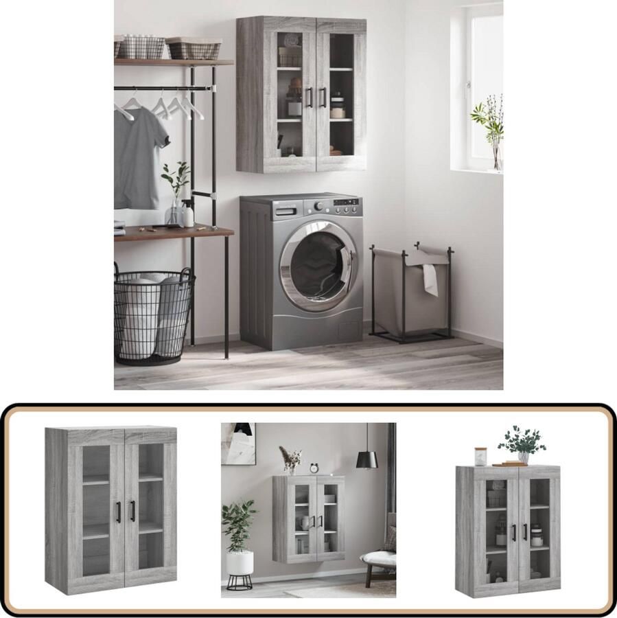 VidaXL Wandkast 69 5x34x90 cm Grijs Sonoma Eiken Hangkast Wandkast Grijze Kast Houten Kast Opbergkast - Foto 2