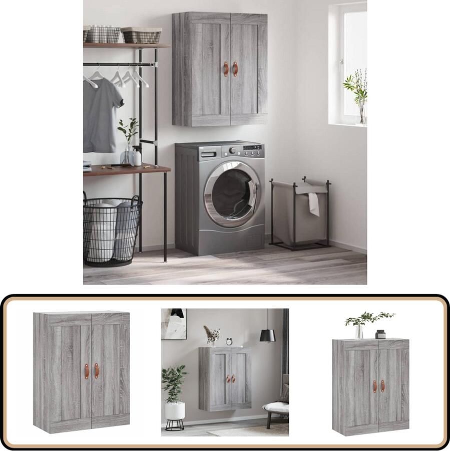 VidaXL Wandkast 69 5x34x90 cm Grijs Sonoma Eiken Wandkast Opbergkast Grijze Kast Houten Kast Salontafel