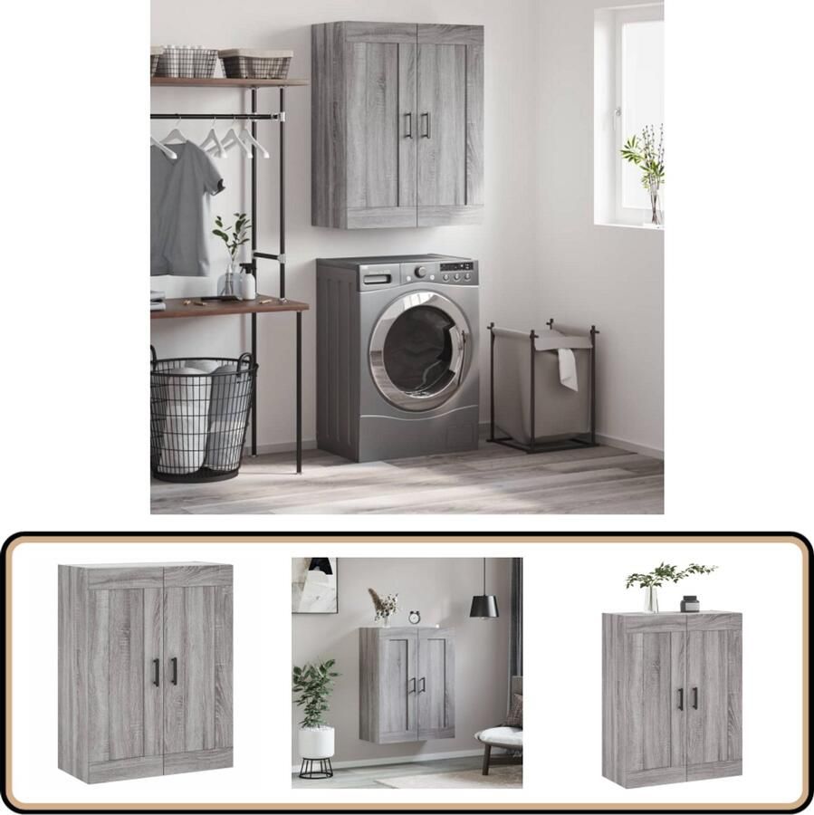 VidaXL Wandkast 69 5x34x90 cm Grijs Sonoma Eiken Wandkast Opbergkast Grijze Kast Houten Kast Salontafel