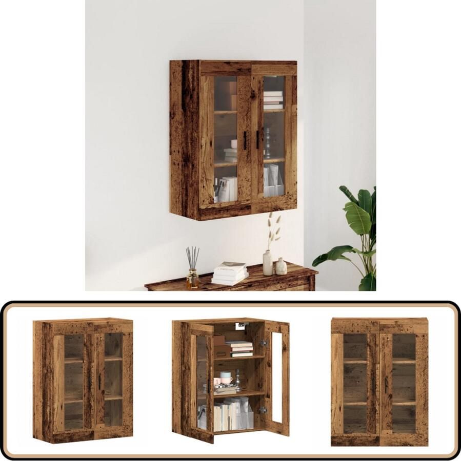 VidaXL Wandkast 69 5x34x90 cm Oud Houtkleurig Wandkast Houten Kast Opbergkast Vitrinekast Decoratieve Kast
