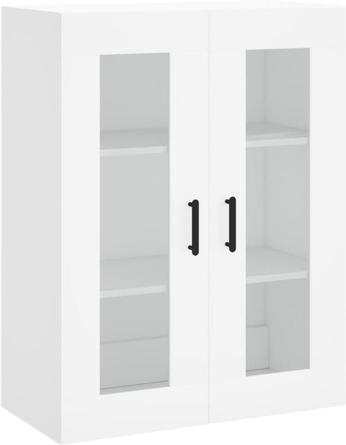 VidaXL Wandkast Wit 69 5x34x90 cm Hout en Glas Wandkast Opbergkast Houten Kast Vitrinekast Livingroom Meubels
