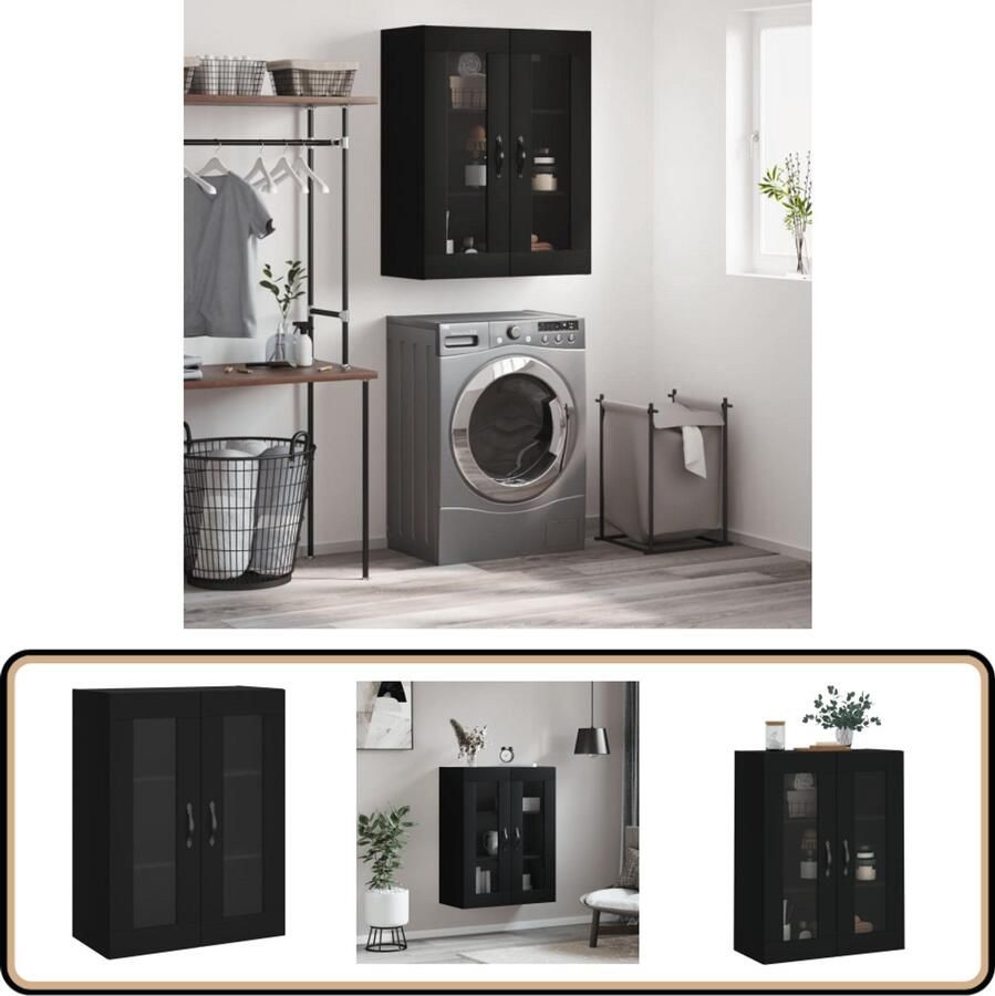 VidaXL Wandkast 69 5x34x90 cm Zwart Bewerkt hout Zwevende Kast Wandkast Opbergkast Zwarte Kast Houten Kast - Foto 2