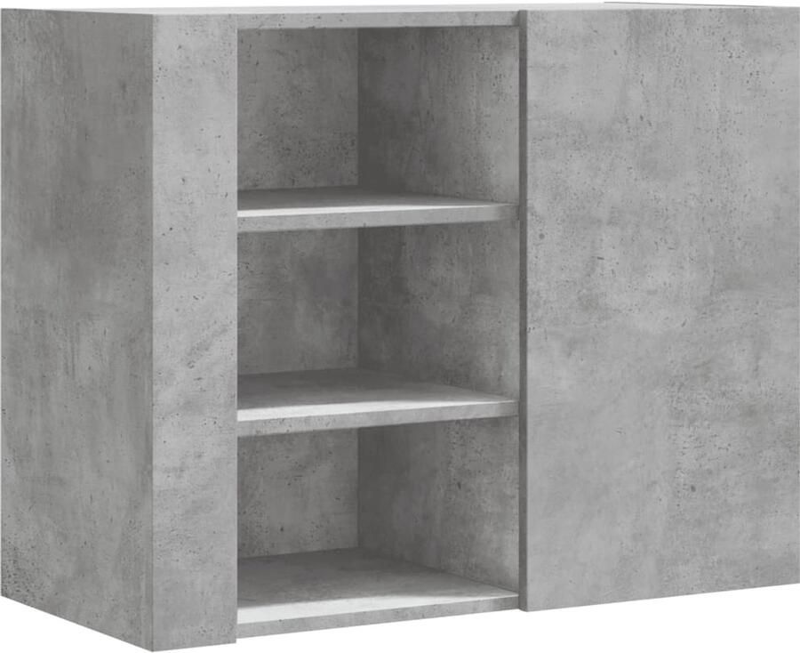 The Living Store Wandkast 75x35x60 cm bewerkt hout betongrijs Wandkast Betongrijs Houten Kast Opslagoplossing Badkamermeubel