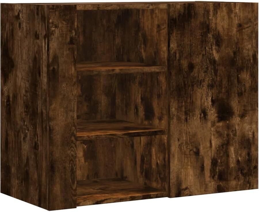 The Living Store Wandkast 75x35x60 cm bewerkt hout gerookt eikenkleurig Wandkast Houten Kast Bergruimte Opslagoplossing Keukenopslag