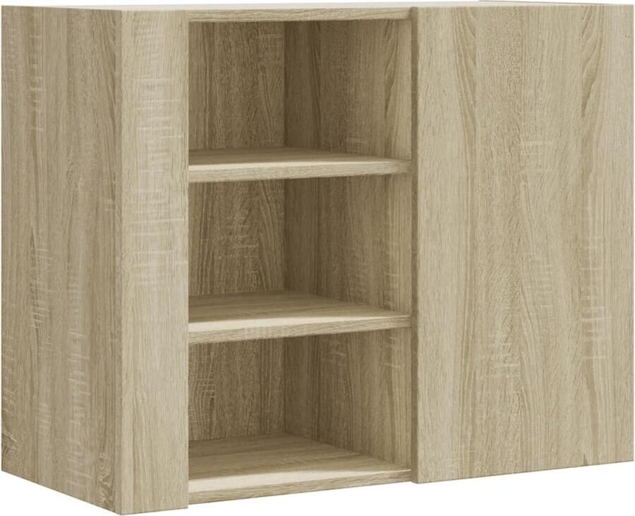 The Living Store Wandkast 75x35x60 cm bewerkt hout sonoma eikenkleurig Wandkast Kasten Opslagoplossing Badkamermeubilair Woonkamerdecoratie