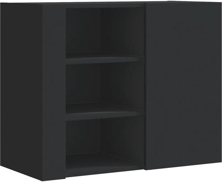 The Living Store Wandkast 75x35x60 cm bewerkt hout zwart Wandkast Zwarte Wandkast Houten Wandkast Badkamerkast Keukenkast