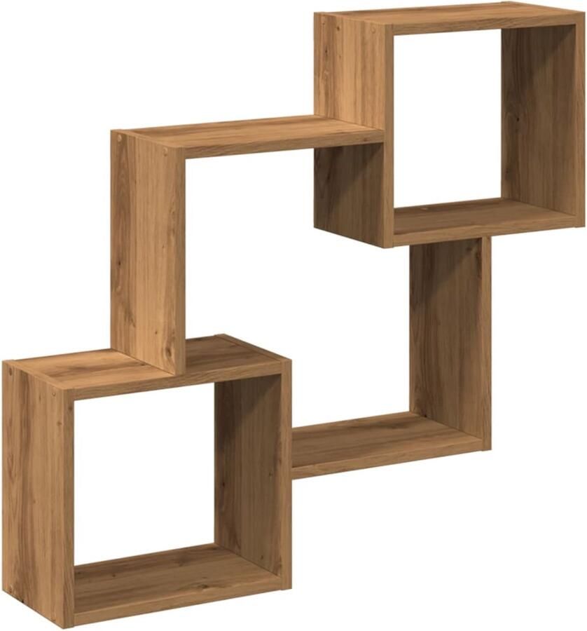VidaXL Wandkast 78x18x71 cm Artisanaal Eiken Wandkast Houten Kast Opbergkast Zwevende Kast Salontafel