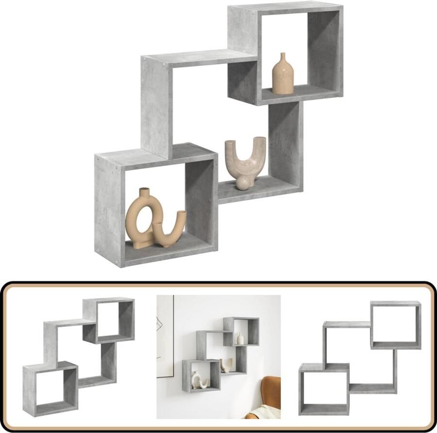 VidaXL Wandkast 78x18x71 cm Bewerkt hout Betongrijs Wandkast Houten Kast Bergruimte Opslagoplossing Minimalistisch Design