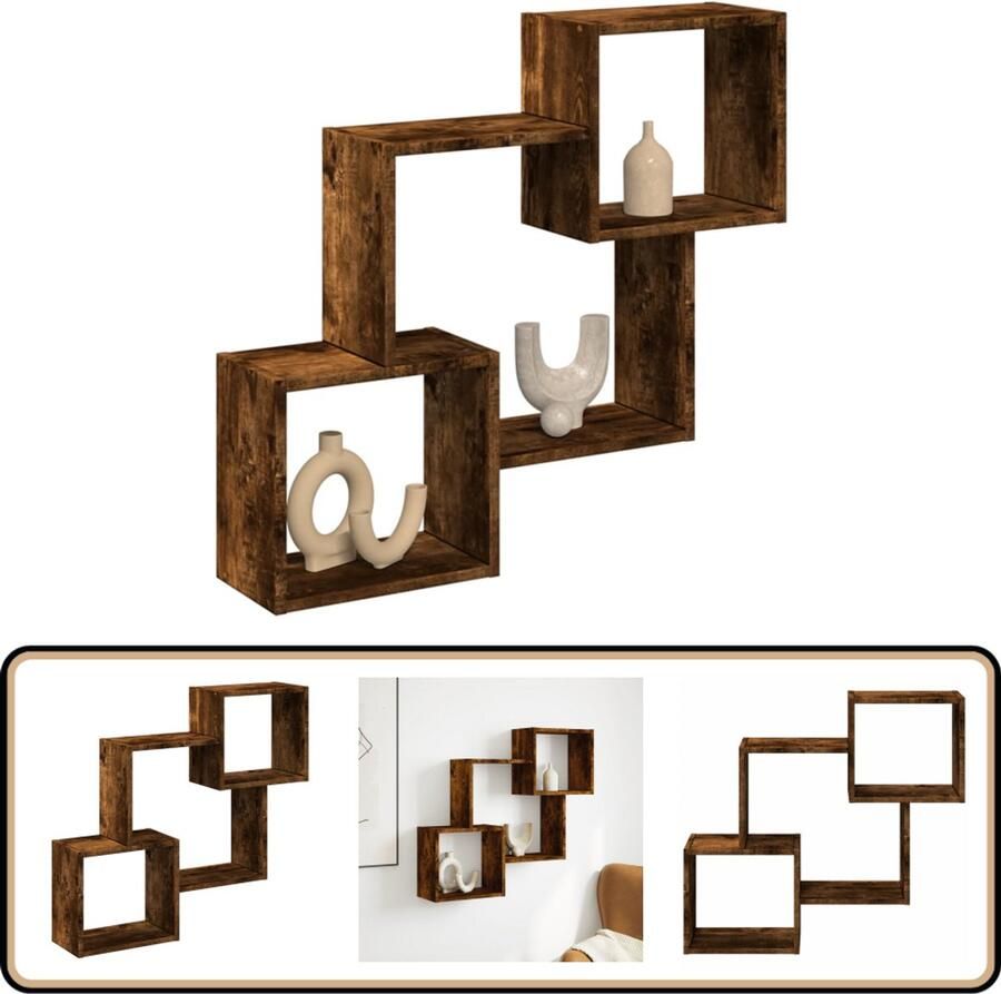 VidaXL Wandkast 78x18x71 cm Gerookt Eiken Bewerkt Hout Wandkast Houten Kast Bergruimte Zwevende Kast Badkamermeubel