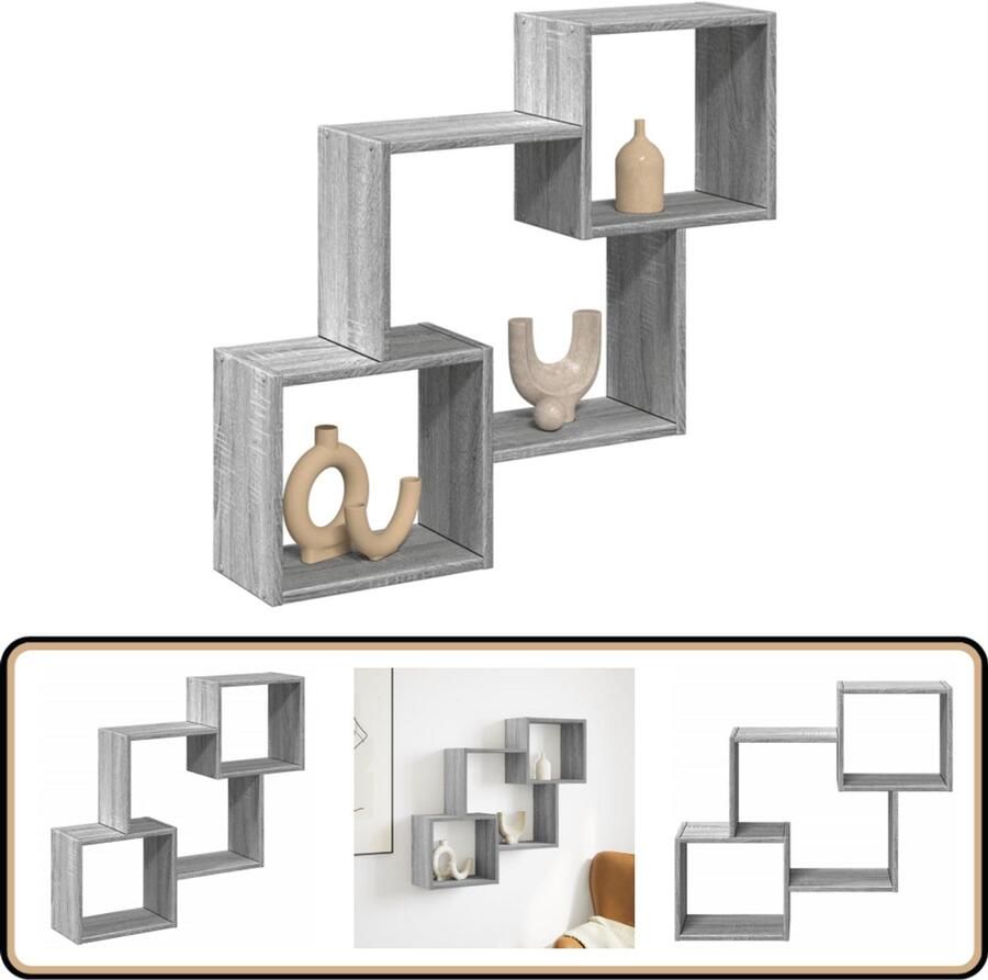 VidaXL Wandkast 78x18x71 cm Grijs Sonoma Eiken Wandkast Houten Kast Grijze Kast Opbergkast Zwevende Kast