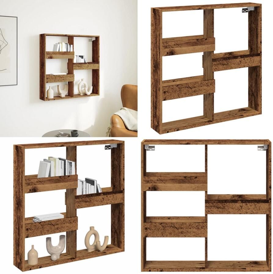 VidaXL Wandkast 80x15x80 cm bewerkt hout oud houtkleurig Wandkast Wandkasten Opbergkast Keukenkast