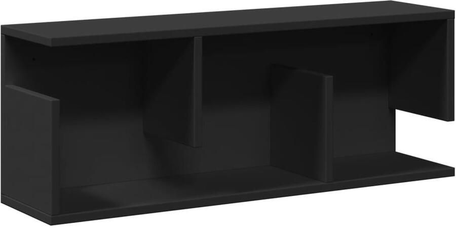 The Living Store Wandkast 80x20x30 cm bewerkt hout zwart Wandkast Houten Kast Zwarte Kast Opbergkast Zwevende Kast