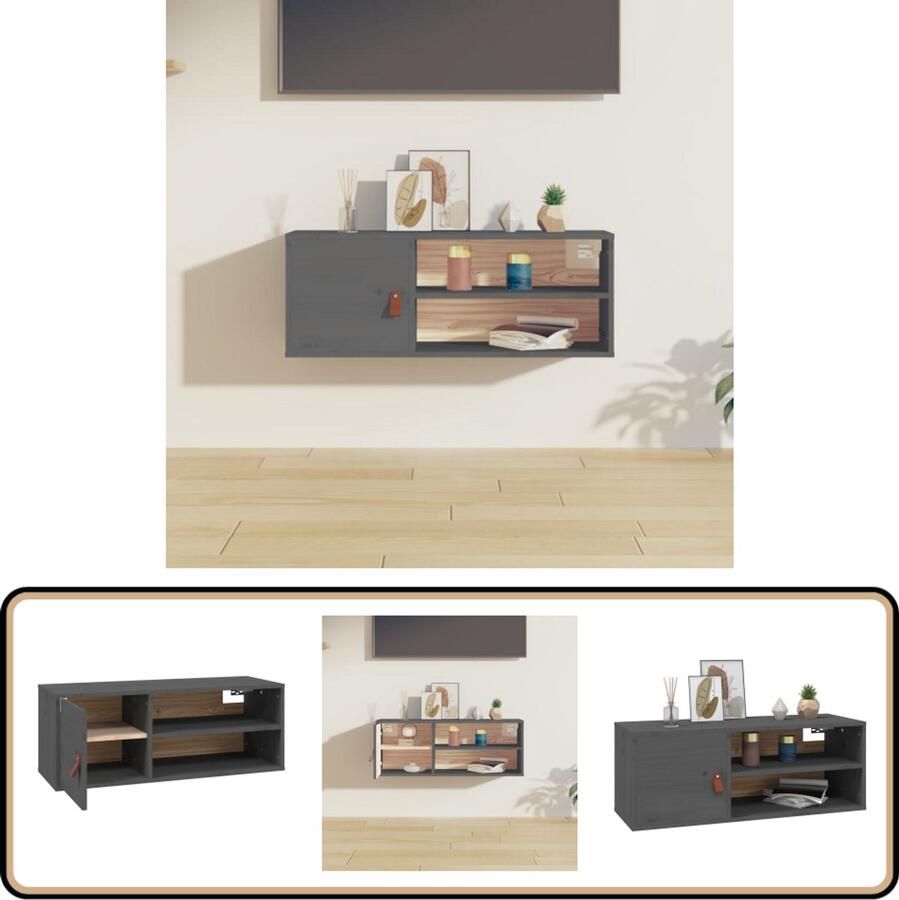 VidaXL Wandkast 80x30x30 cm Massief Grenenhout Grijs Wandkast Grenoble Hout Opbergkast Tv Meubel Salontafel
