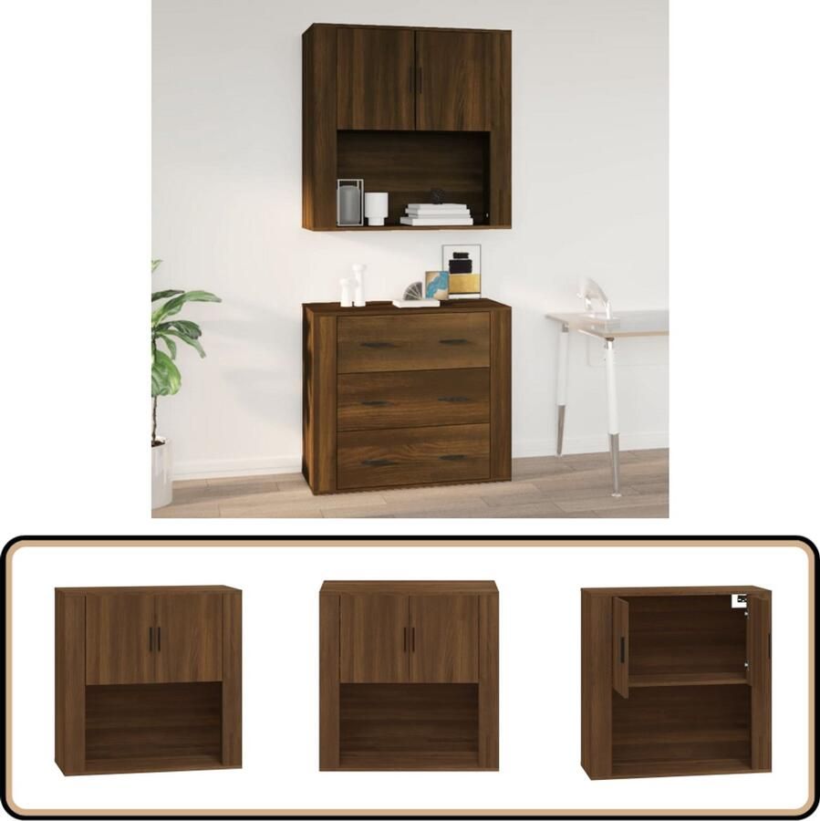 VidaXL Wandkast Bruin Eiken 80x33x80 cm Hangkast Houten Kast Bergruimte Wandkast Bruine Eiken