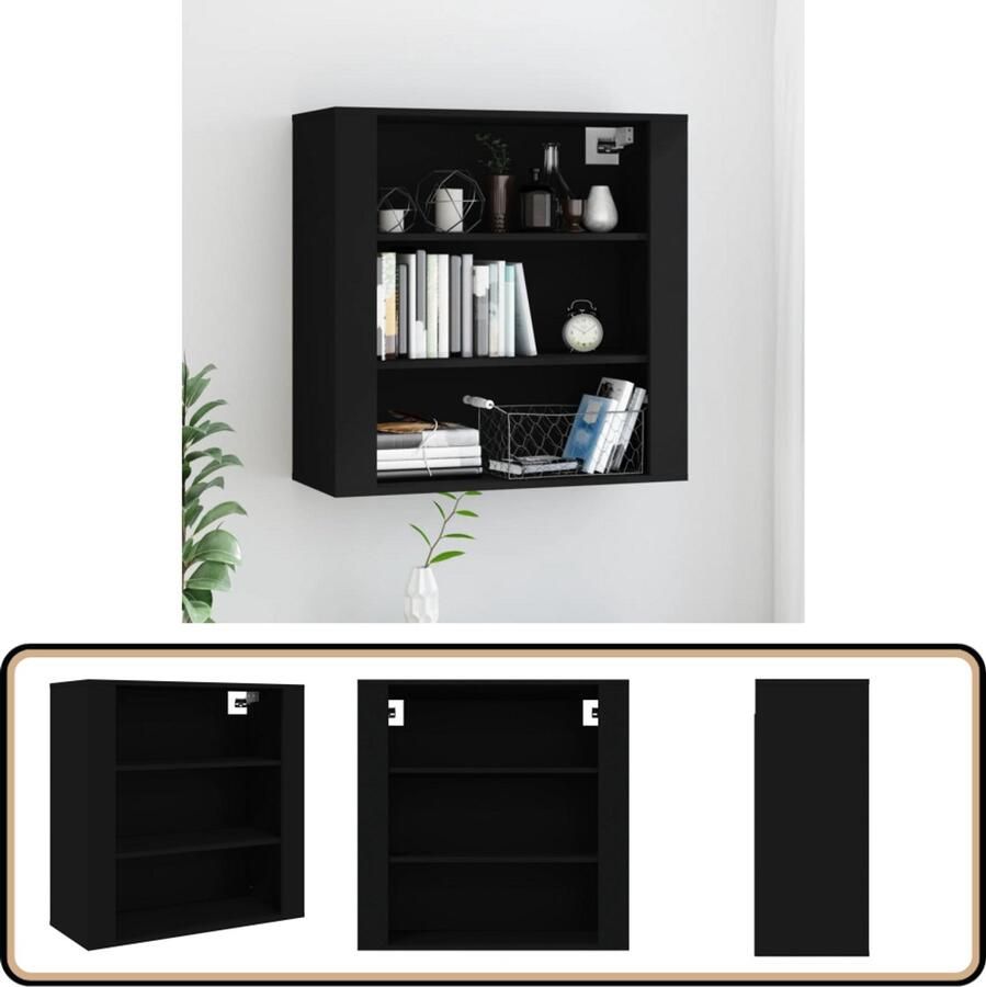 VidaXL Wandkast zwart 80x33x80 cm Hout Wandkast Houten Kast Opbergkast Keukenopstelling Badkamerkast