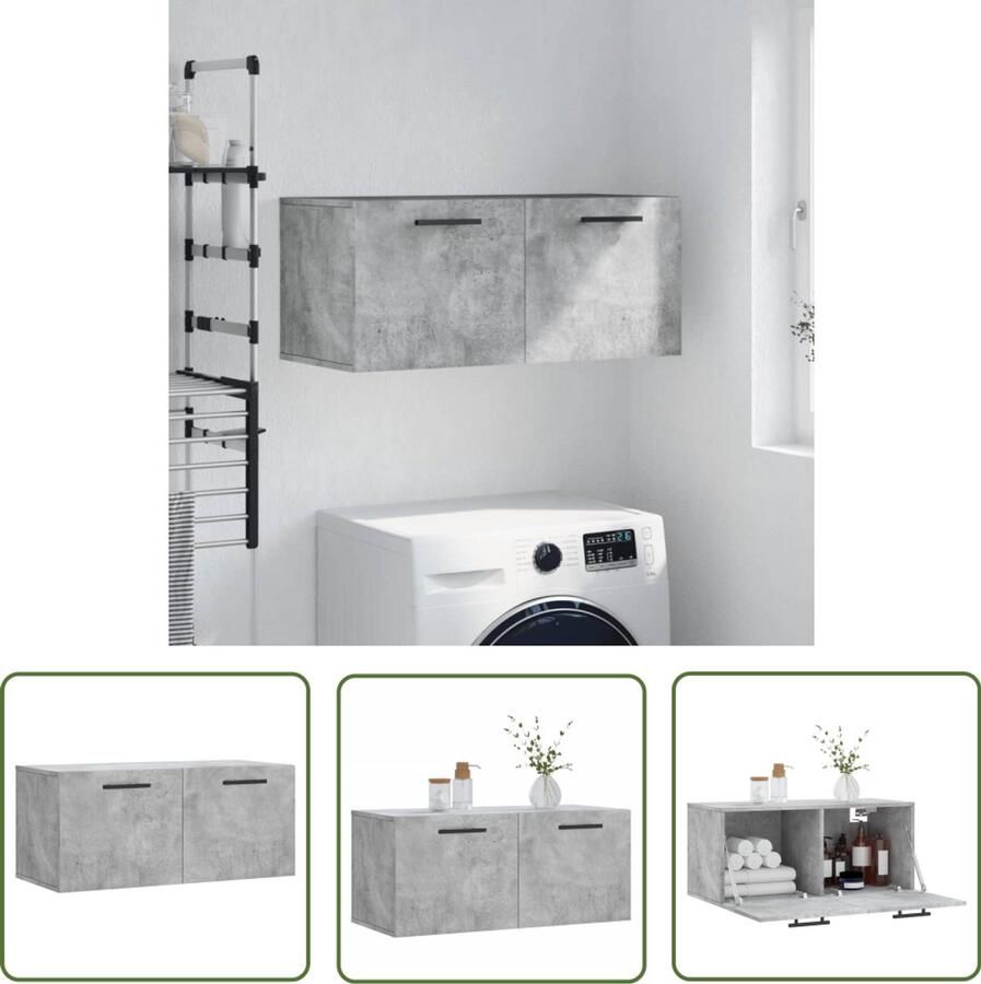 VidaXL Wandkast 80x36 5x35 cm Bewerkt hout Betongrijs Wandkast Beton Grijs Houten Kast Bergruimte Wandmontage Decoratief - Foto 2