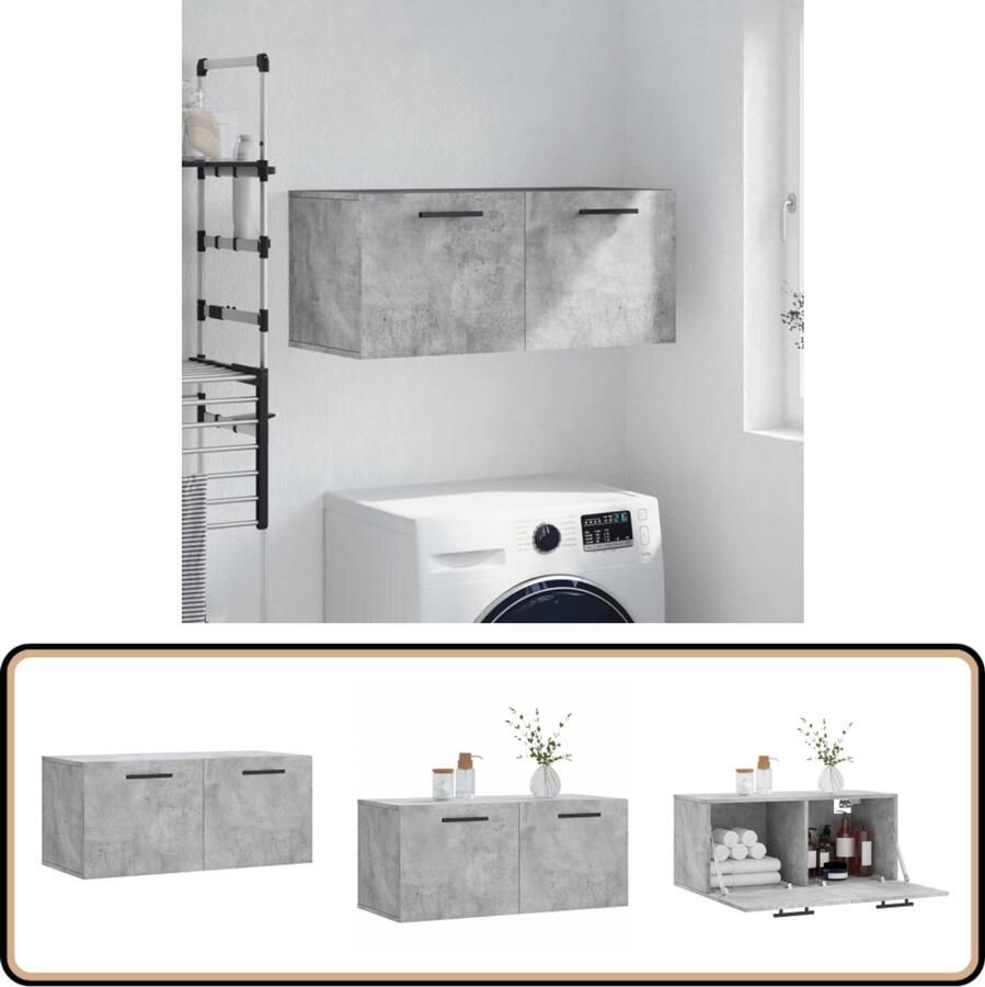 VidaXL Wandkast 80x36 5x35 cm Bewerkt hout Betongrijs Wandkast Beton Grijs Houten Kast Bergruimte Wandmontage Decoratief