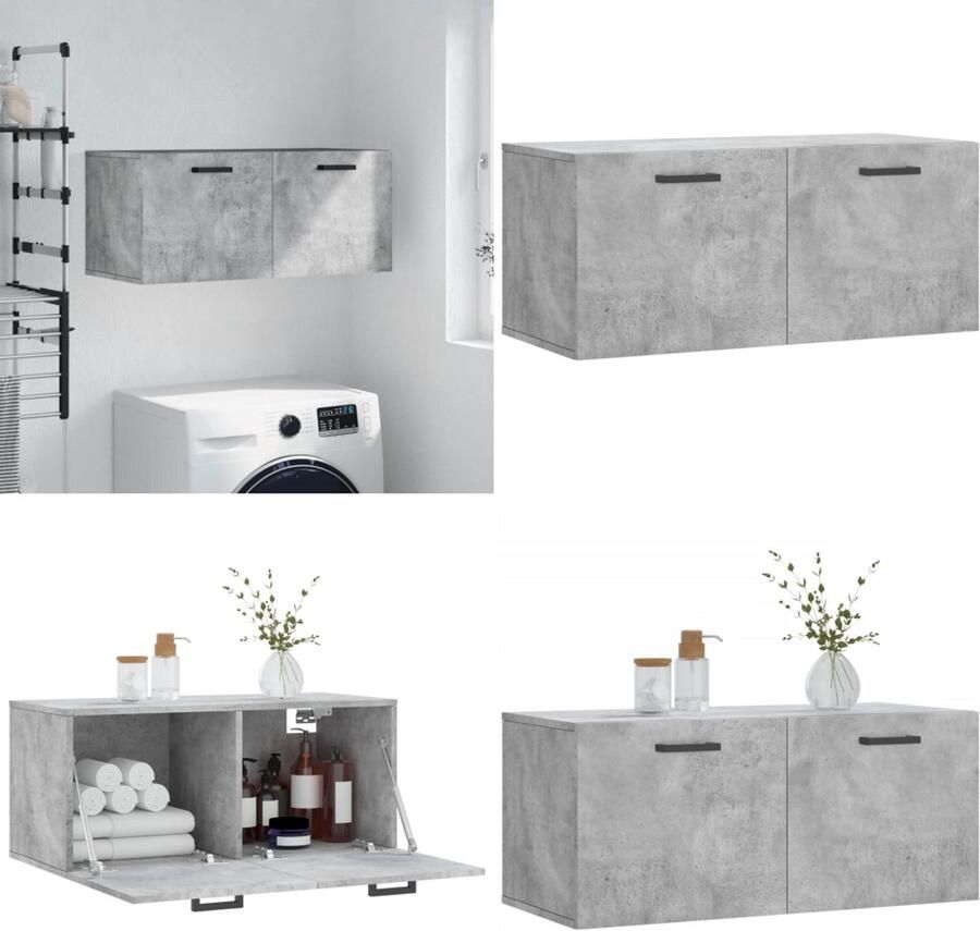 VidaXL Wandkast 80x36 5x35 cm bewerkt hout betongrijs Wandkast Wandkasten Kast Bijzetkast