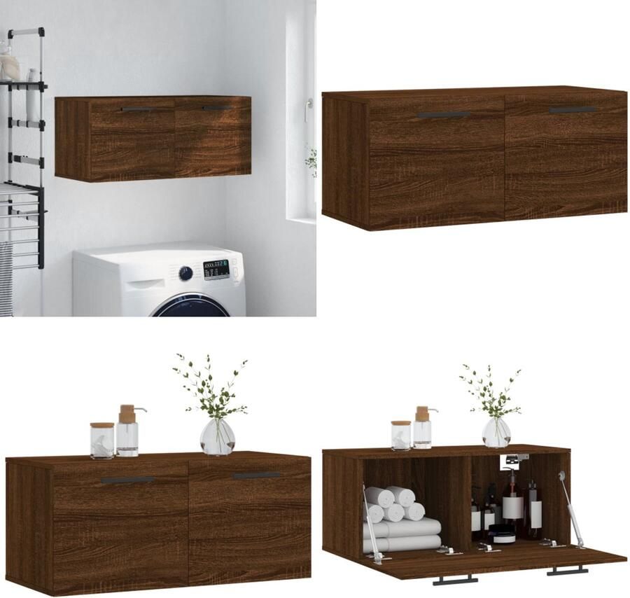 VidaXL Wandkast 80x36 5x35 cm bewerkt hout bruin eikenkleur Wandkast Wandkasten Kast Bijzetkast