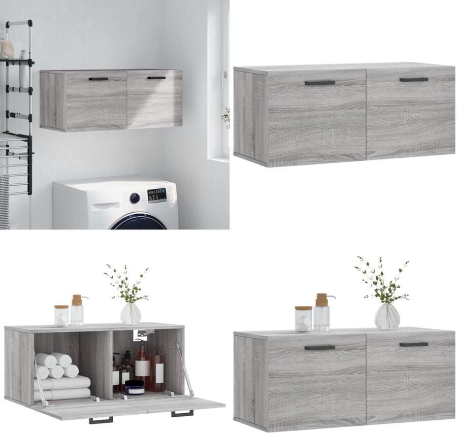 VidaXL Wandkast 80x36-5x35 cm bewerkt hout grijs sonoma eikenkleurig Wandkast Wandkasten Kast Bijzetkast