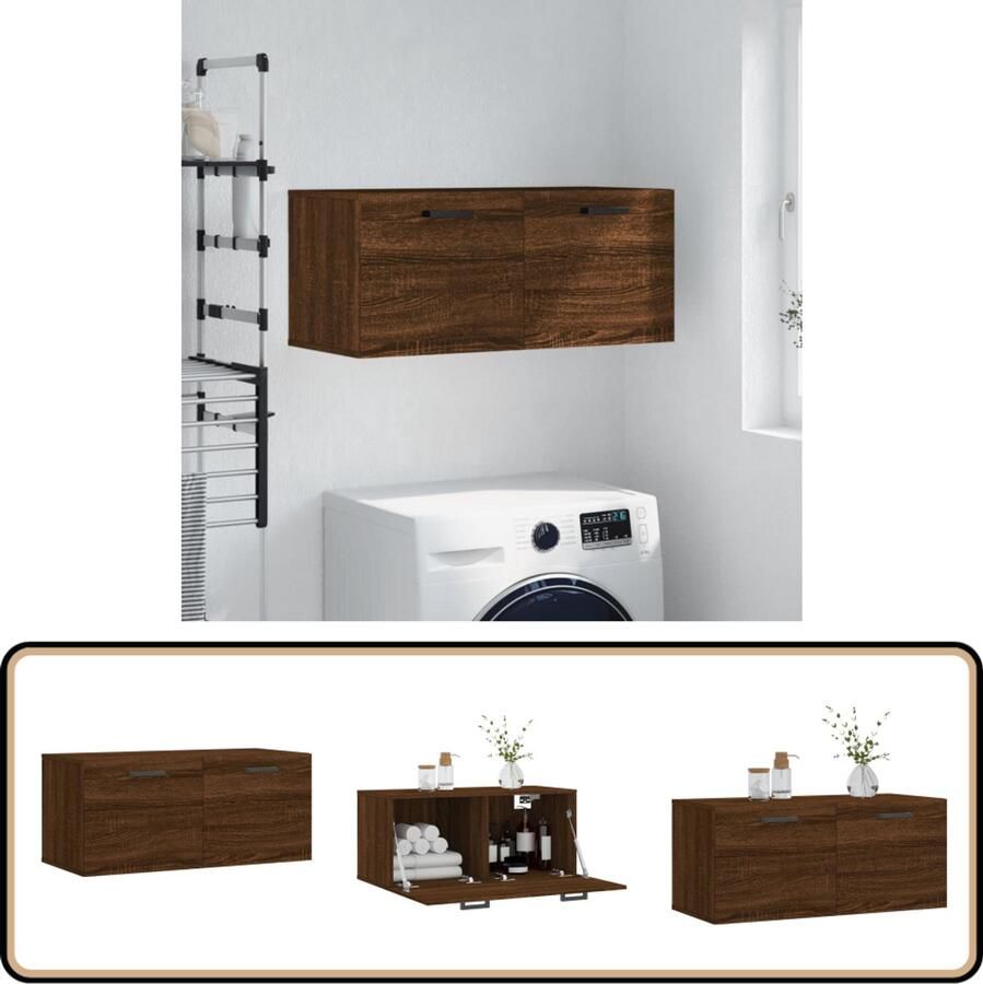 VidaXL Wandkast 80x36 5x35 cm Bruin eiken Hout Wandkast Houten Kast Bruine Kast Bergruimte Decoratieve Kast Opbergkast
