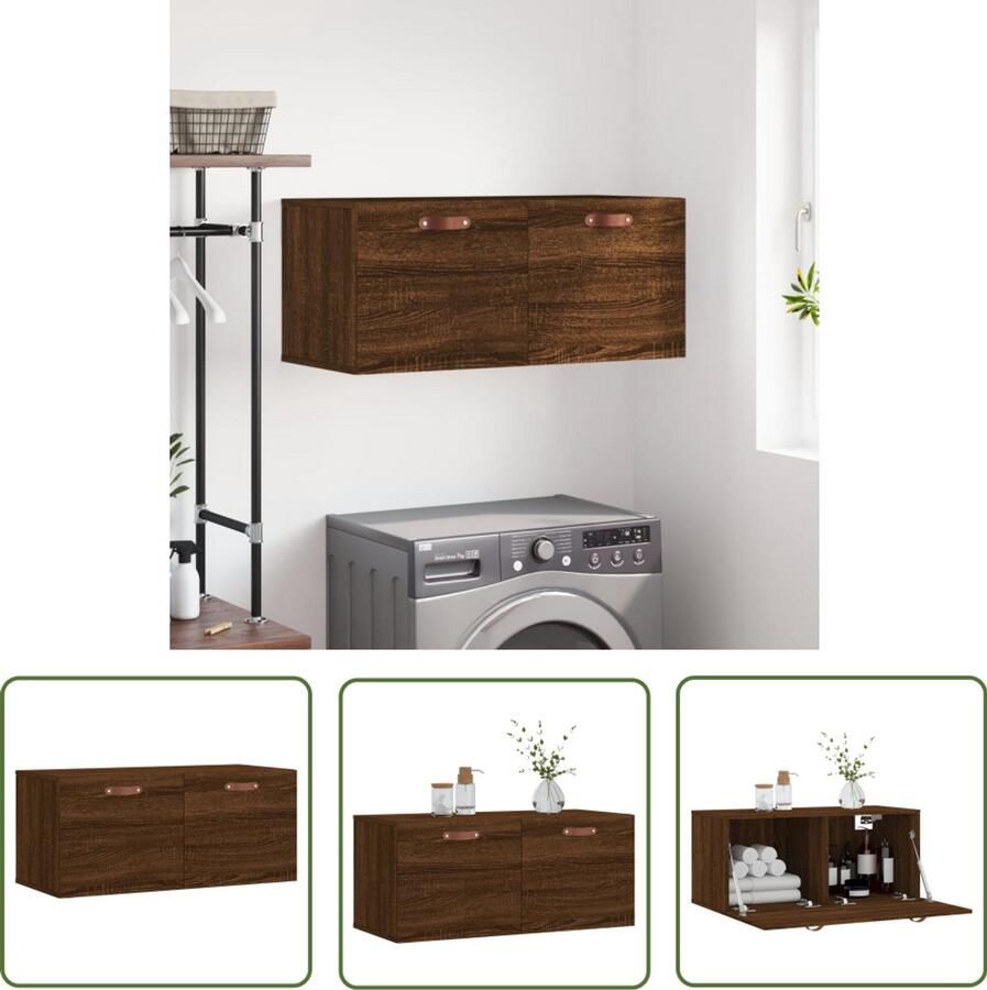 VidaXL Wandkast 80x36 5x35 cm Bruin Eiken Hout Zwevende Wandkast Houten Kast Bruine Eiken Kast Opbergkast Wandmontage