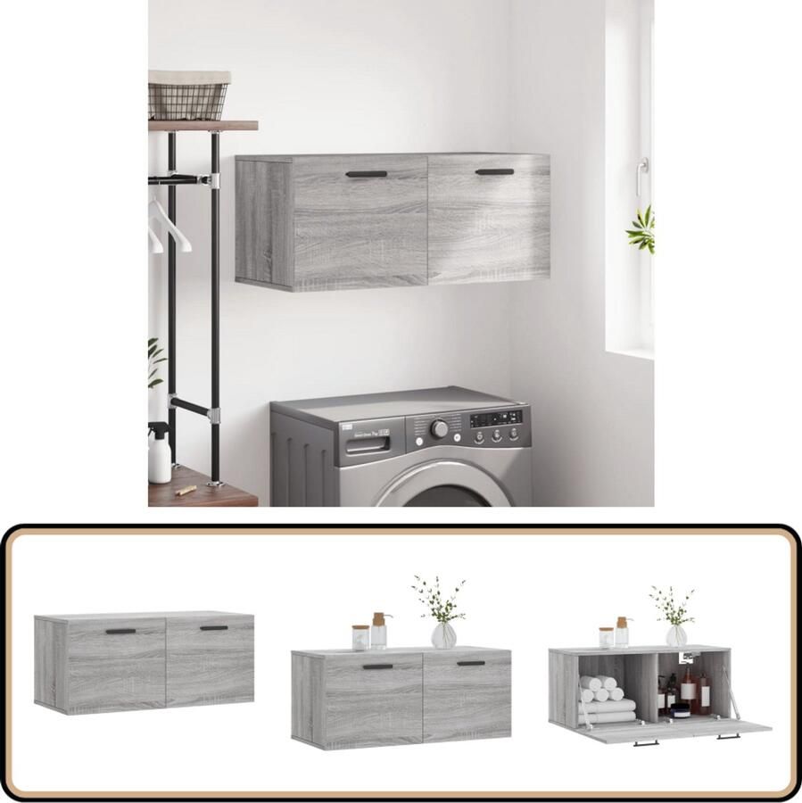 VidaXL Wandkast 80x36 5x35 cm Grijs Sonoma Eiken Wandkast Grijze Wandkast Houten Wandkast Opbergkast Salon Meubilair Badkamer Meubel Slaapkamers Accessoires