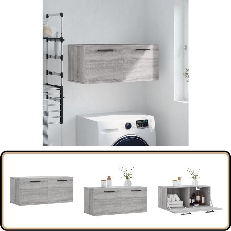 VidaXL Wandkast 80x36 5x35 cm Grijs Sonoma Eiken Wandkast Opbergkast Houten Kast Grijze Kast Moderne Kast Minimalistische Kast Woonkamer Meubilair Slaapkamer Meubilair