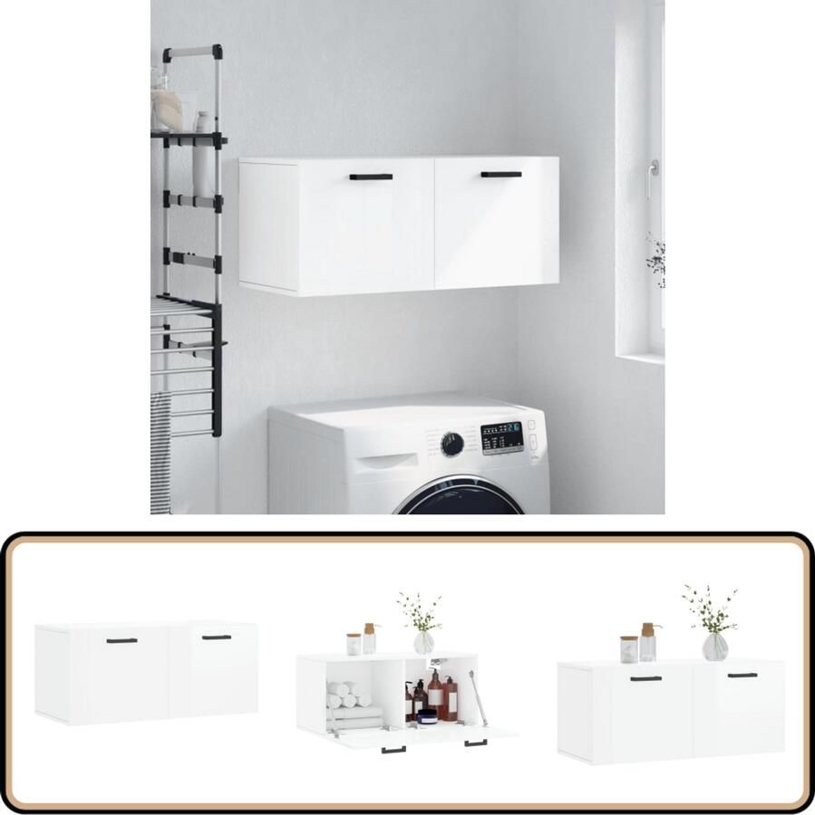 VidaXL Wandkast 80x36 5x35 cm Hoogglans Wit Zwevende Wandkast Houten Kast Witte Kast Badkamermeubilair Salon Meubels Opslagoplossing Minimalistische Kast