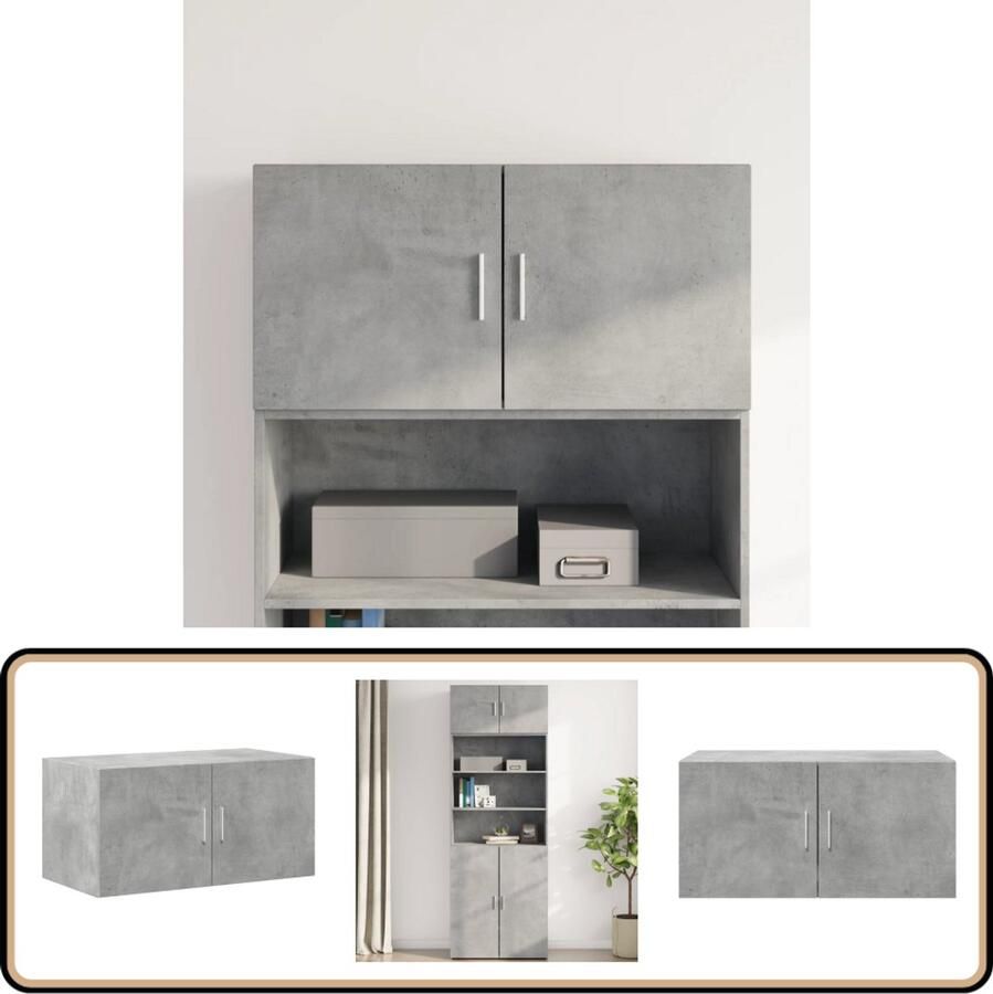 VidaXL Wandkast 80x42 5x40 cm Bewerkt hout Grijs Wandkast Houten Kast Bergruimte Opbergkast Betonnen Look