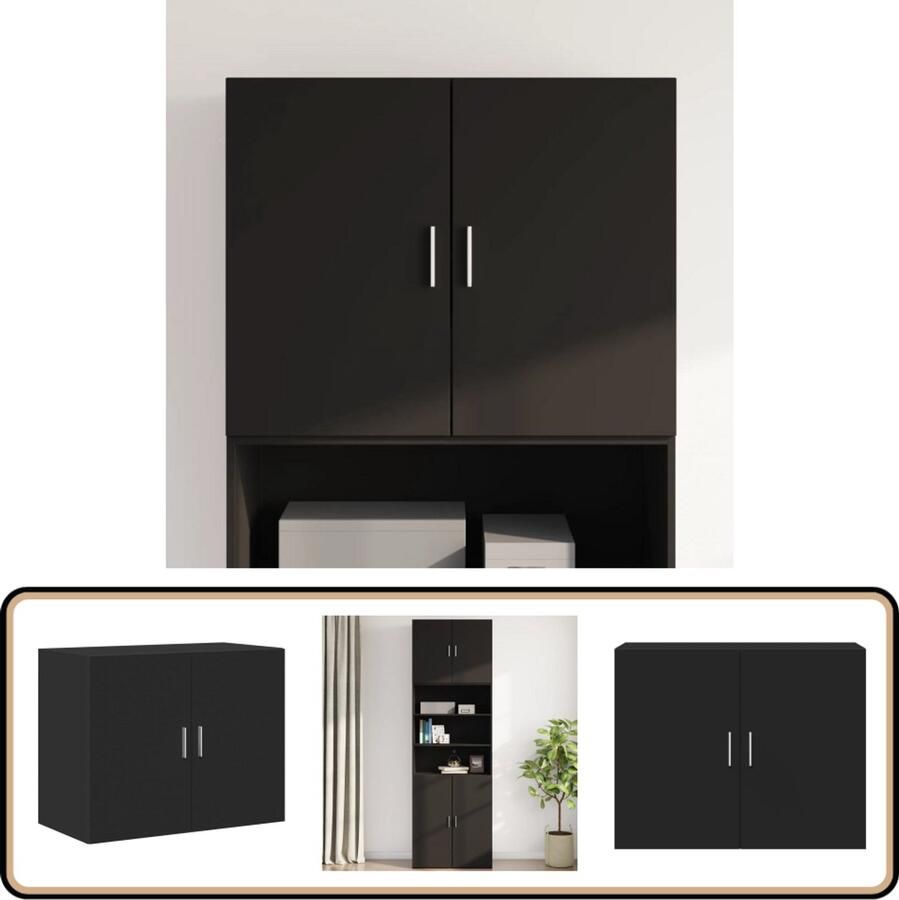 VidaXL Wandkast 80x42 5x64 cm Zwart Hout Wandkast Houtsoort Opbergkast Badkamermeubilair Keukenopstelling