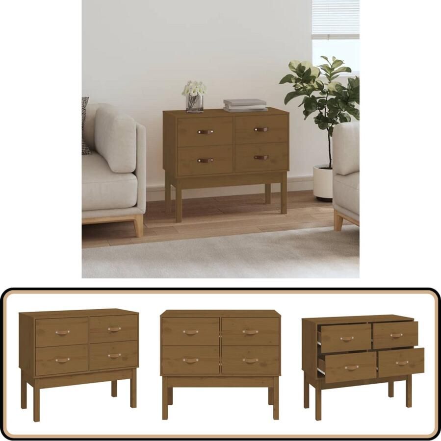 VidaXL Wandkast Massief Grenenhout Honingbruin Wandkast Grenoble Hout Opbergkast Salontafel Woonaccessoires