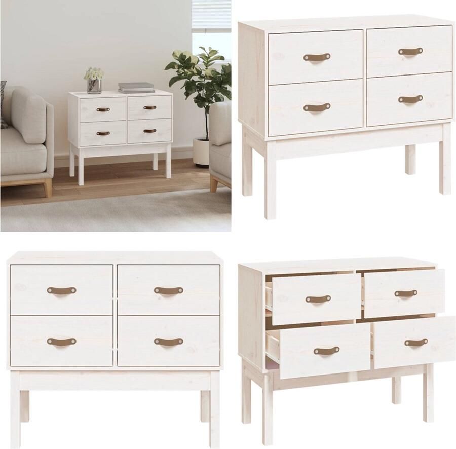 VidaXL Wandkast 90x40x78 cm massief grenenhout wit Wandkast Wandkasten Kast Zijkast