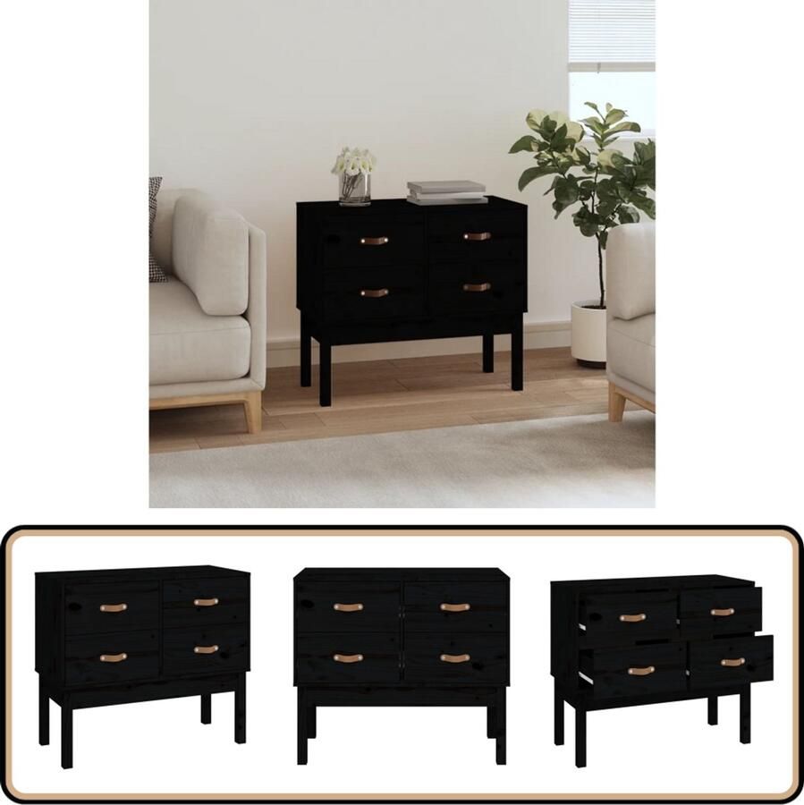 VidaXL Wandkast 90x40x78 cm massief grenenhout zwart Wandkast Grenenhouten Kast Black Furniture Opslagruimte Boekenkast