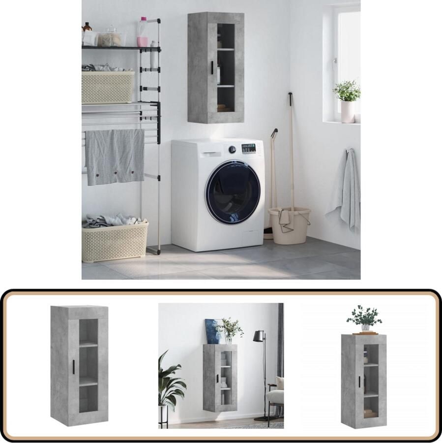 VidaXL Wandkast Betongrijs 34 5x34x90 cm Wandkast Houten Kast Grijze Kast Opbergkast Vitrinekast