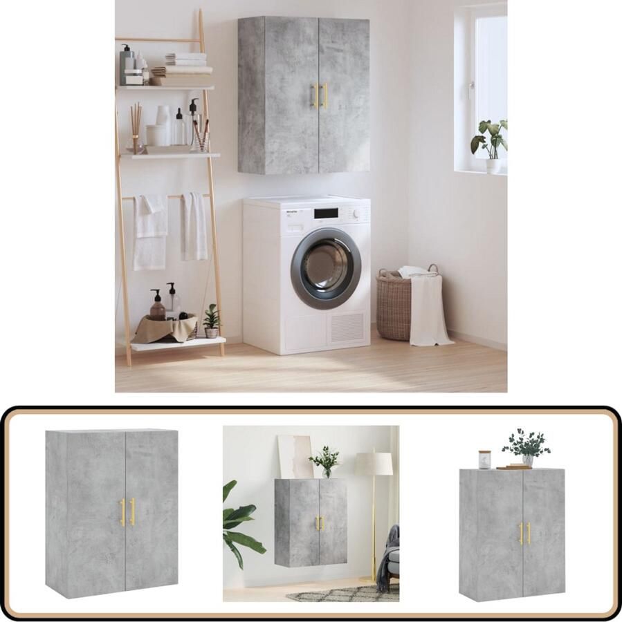 VidaXL Wandkast Betongrijs 69 5x34x90 cm Wandkast Houten Kast Opbergkast Grijze Kast Betonnen Kast - Foto 2